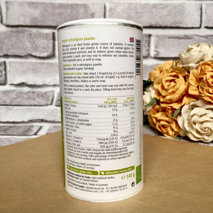 Bột cỏ lúa mì hữu cơ Raab 140g