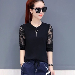 Áo thun nữ tay dài phối ren cao cấp AT483