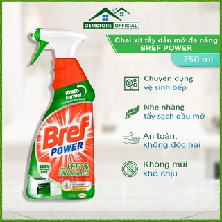 Chai xịt tẩy dầu mỡ nhà bếp Bref Power 750ml tẩy sạch máy hút mùi, lò nướng