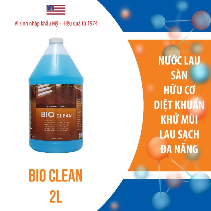 Nước Lau Sàn Hữu Cơ an toàn, khử mùi, diệt khuẩn, đuổi muỗi, côn trùng, làm sạch vết bẩn - Bio Clean  - Chai 2 Lít