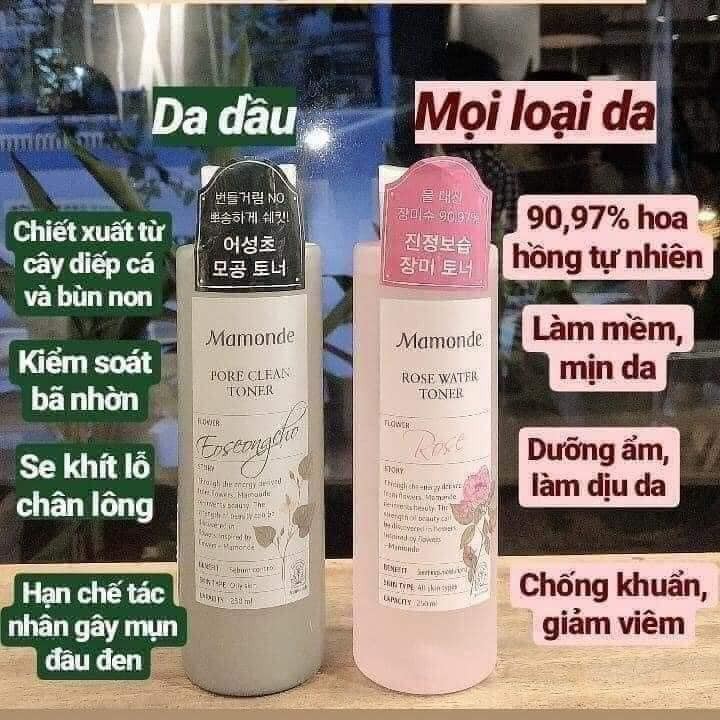 [Auth Hàn] Nước Hoa Hồng Mamonde Rau Diếp Cá Dành Cho Da Dầu Mụn Pore Clean Toner 250ml 5.0