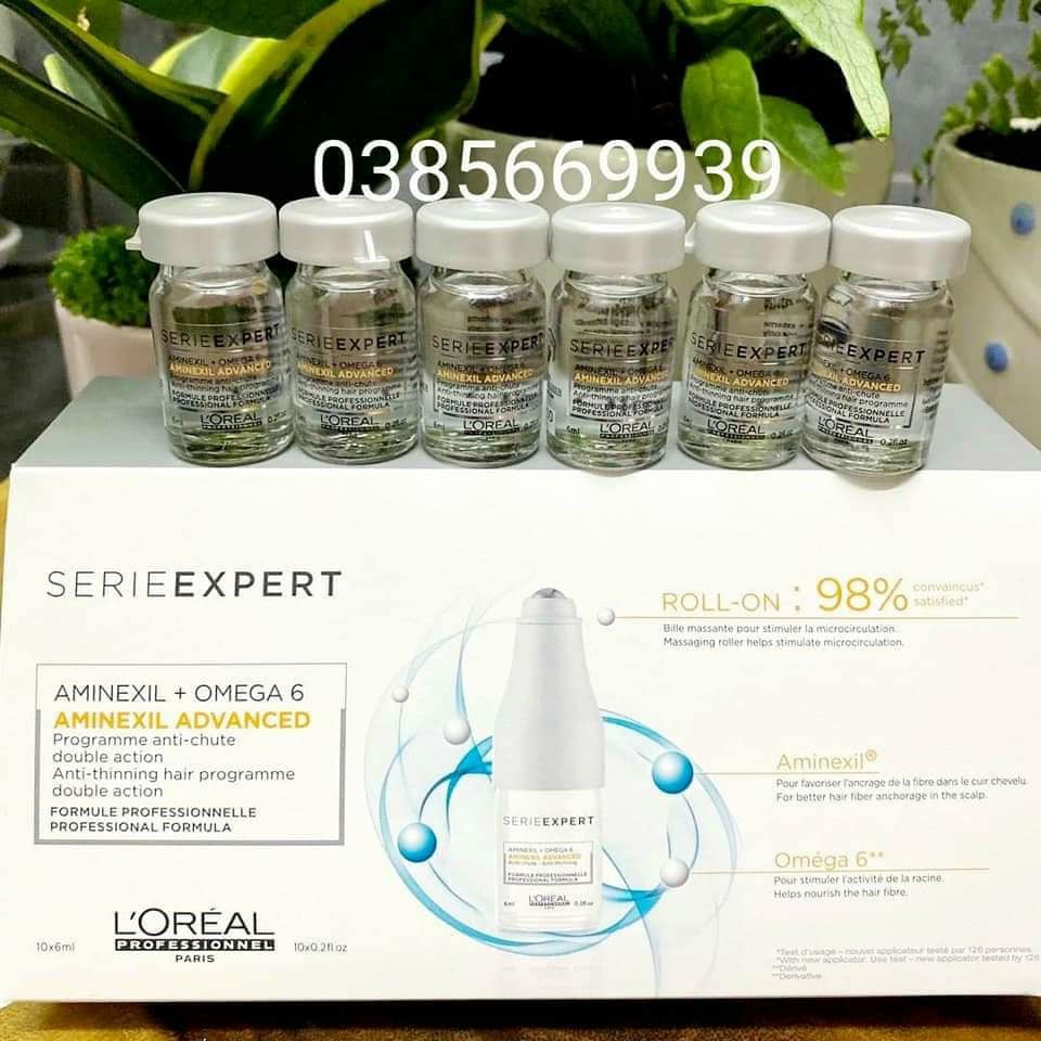 Hộp huyết thanh tinh chất ngăn rụng tóc L'oreal Serie Expert Aminexil + Omega 6 Aminexil advanced double action 10ml x 6