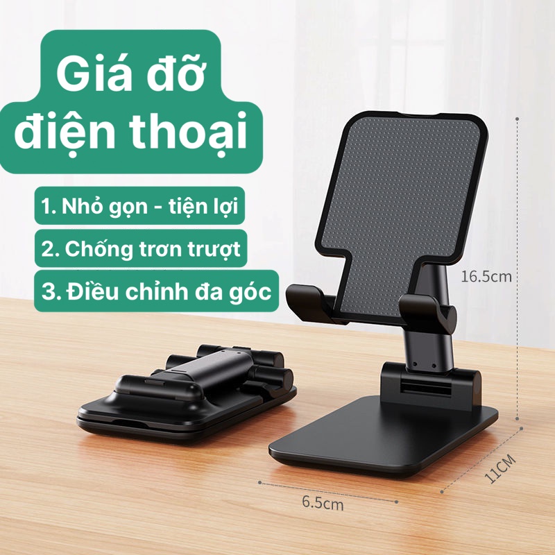 Giá đỡ điện thoại, máy tính bảng để bàn nhỏ gọn, chống trơn trượt có thể xoay nhiều góc độ vô cùng tiện lợi