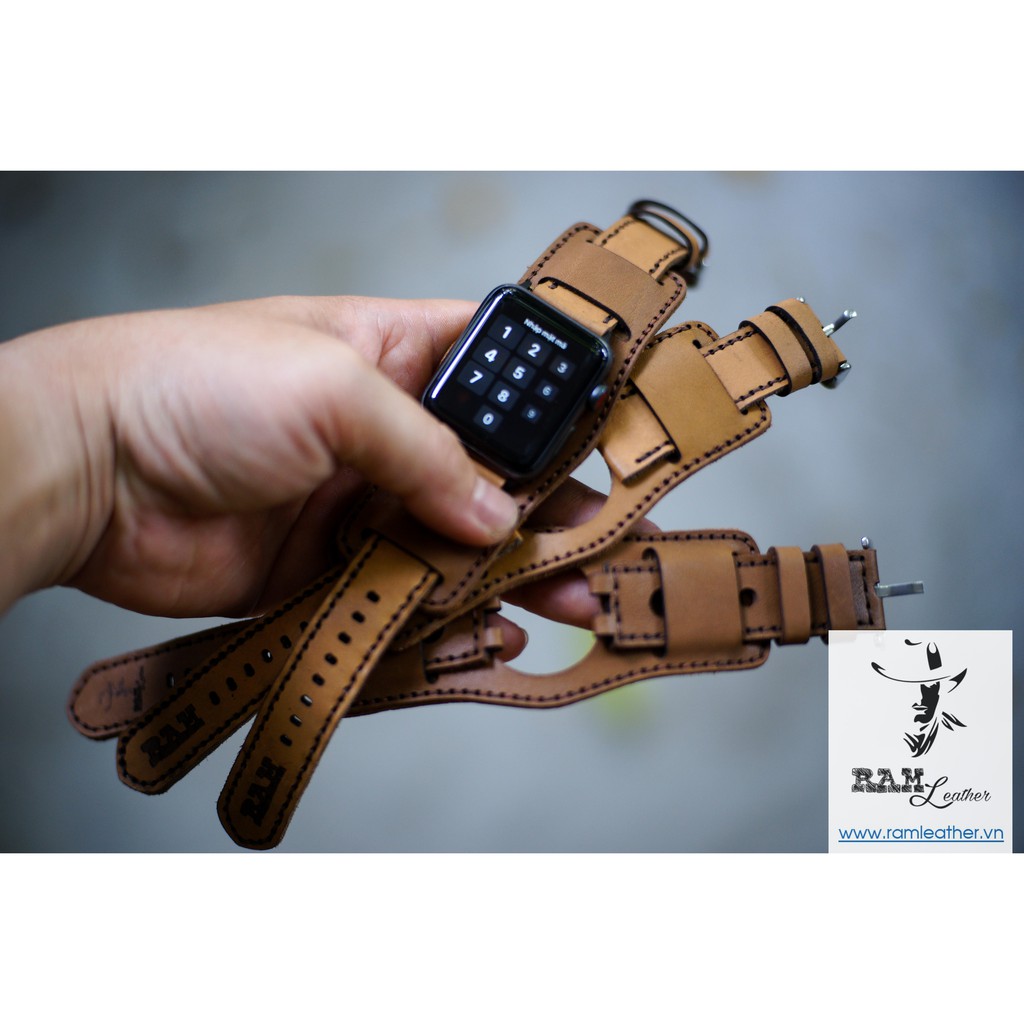 [Hàng chính hãng] DÂY PEBBLE STEEL DA BÒ THẬT KIỂU ĐỨC RAM BUNDSTRAP B2 + PEEBBLE VÀNG SỮA-CHÍNH HÃNG RAM LEATHER