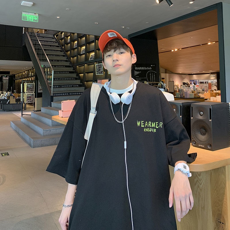 Áo thun tay ngắn cổ tròn dáng rộng in họa tiết graffiti phong cách Hàn Quốc thời trang cho nam size m-5xl