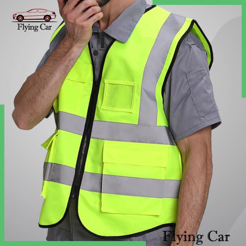 Áo bảo hộ lao động không tay màu vàng phản quang có khóa kéo phía trước tiện dụng