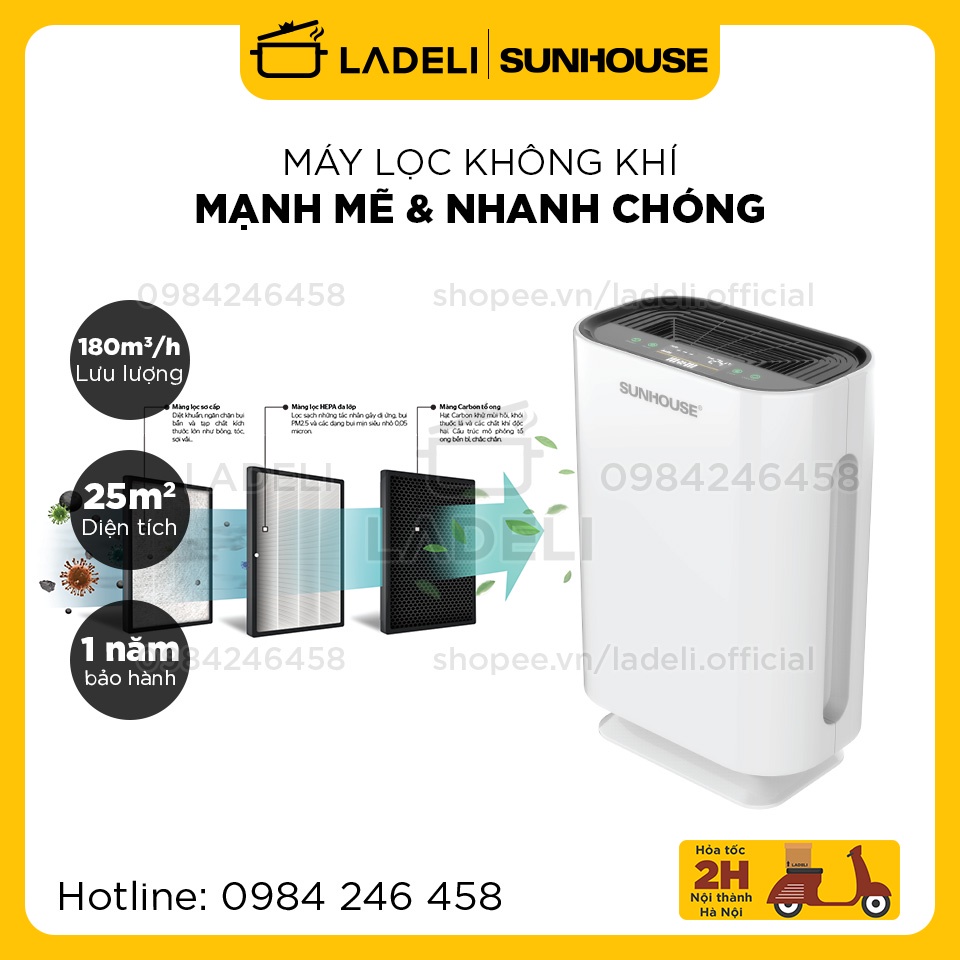 [Mã ELHA22 giảm 6% đơn 300K] Máy lọc không khí SUNHOUSE SHD-20AP9718 cho phòng 25m2