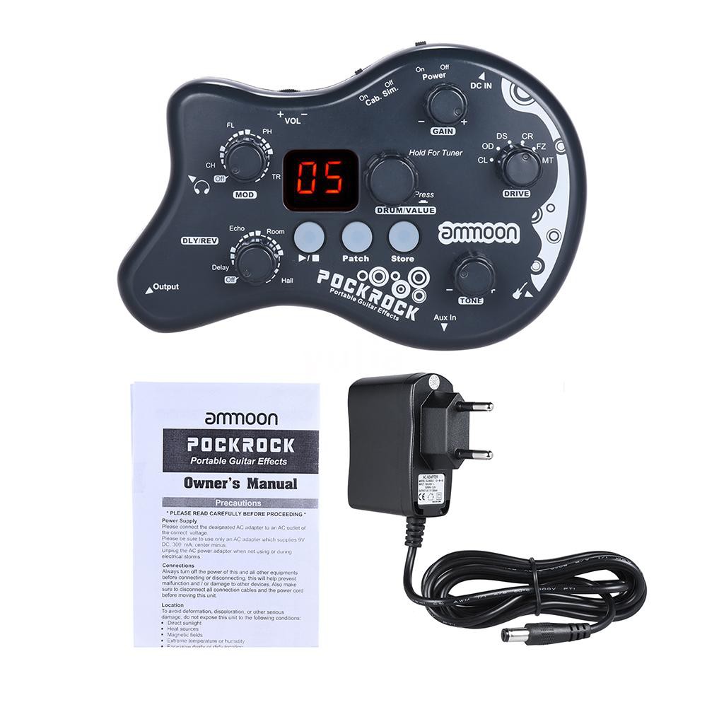 Phơ đàn guitar điện Ammoon PockRock gồm 15 hiệu ứng 40 giai điệu trống chuyên dụng