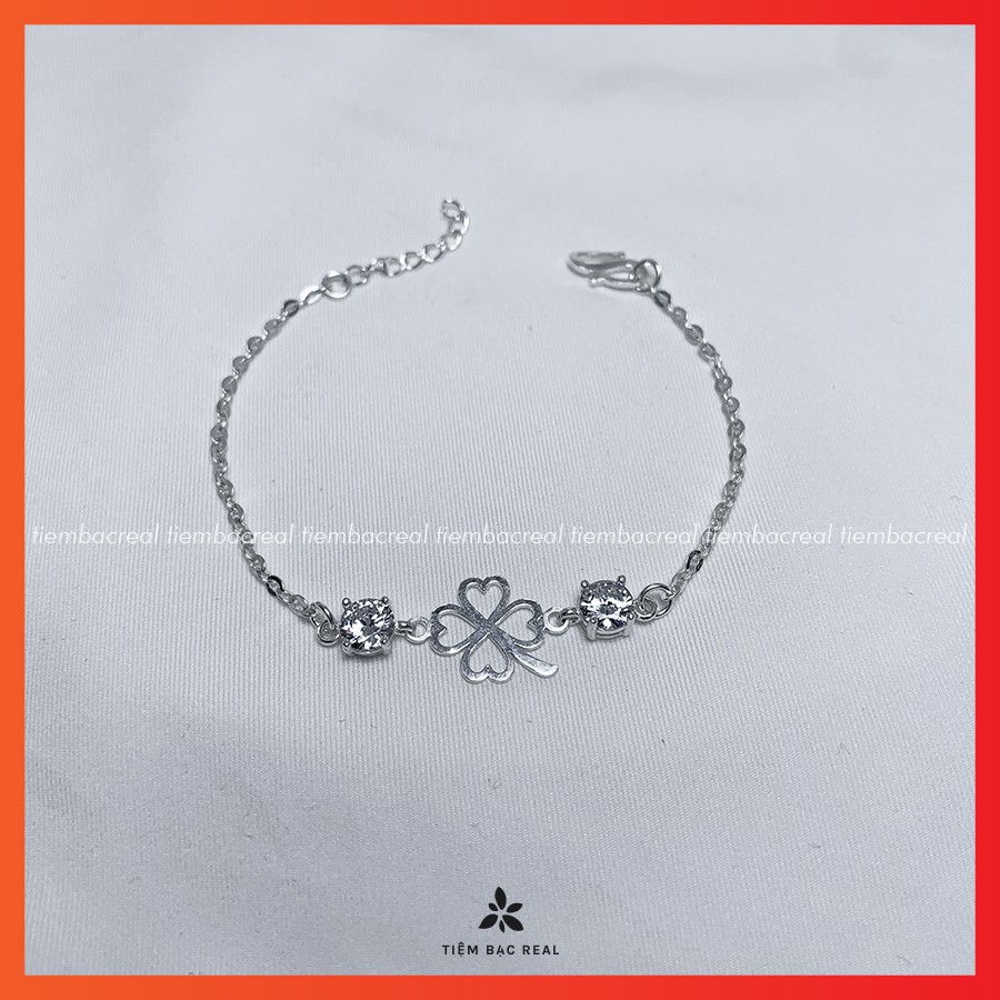 Lắc tay cỏ 4 lá thủng bạc ta không han gỉ, lắc tay cỏ 4 lá cầu may mắn bình an