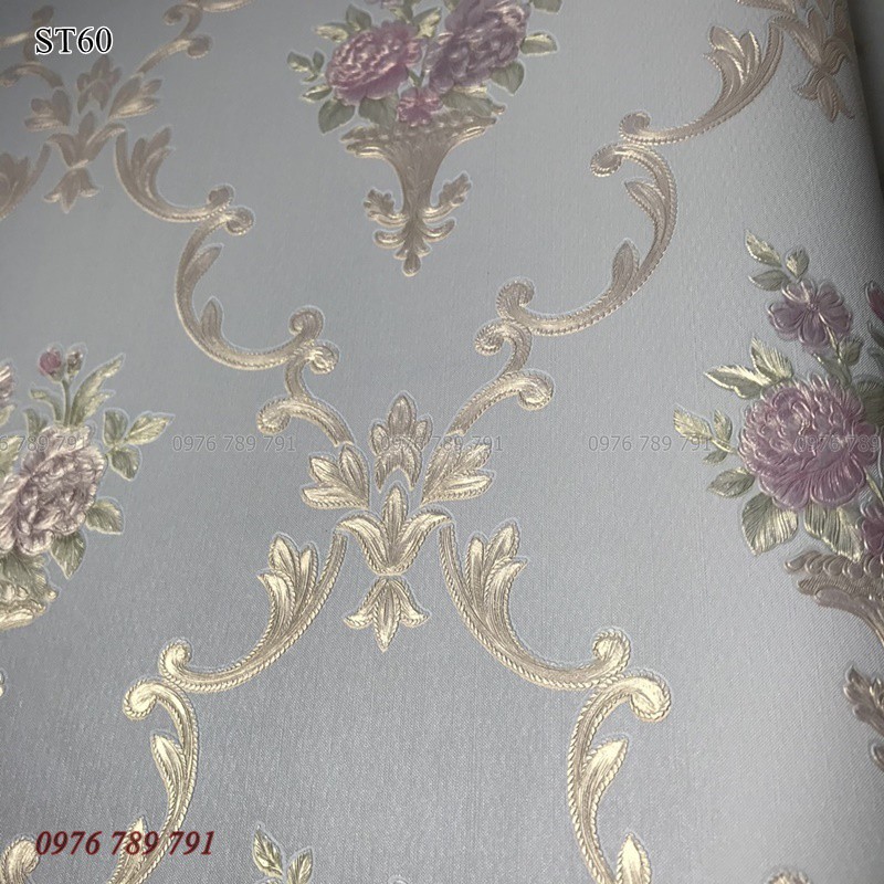 Giấy Dán Tường Hoa Hồng Tần Cổ Điển 3D ST Cho Phòng Khách Phòng Ngủ Lụa Không Keo Khổ 53cm Nhiều Màu Lựa Chọn