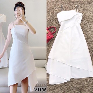 ĐẦM HAI DÂY ĐÍNH NGỌC V1136, Váy trắng 2 dây đính ngọc (ảnh Mẫu mặc và anh trải sàn do shop tự chụp) S, M, L, FREE SHIP