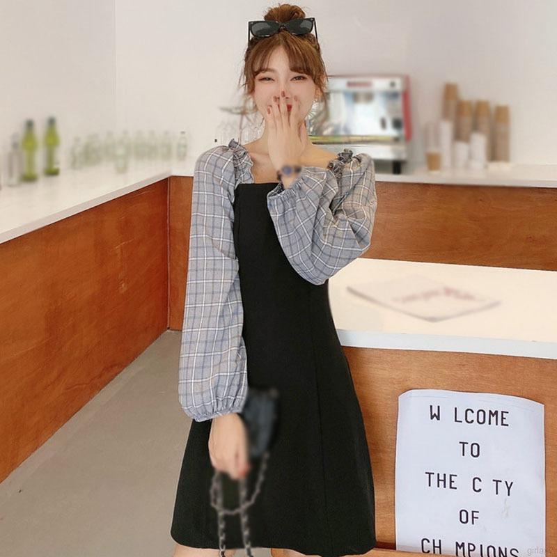 Đầm tay phồng dài phong cách retro Hàn Quốc cho nữ