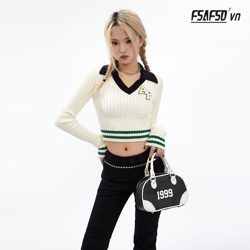 Áo Thun Dệt Kim Tay Dài Cổ Chữ V Thêu Họa Tiết Phong Cách Retro Mỹ Thời Trang Mới 2022 Dành Cho Bạn Nữ