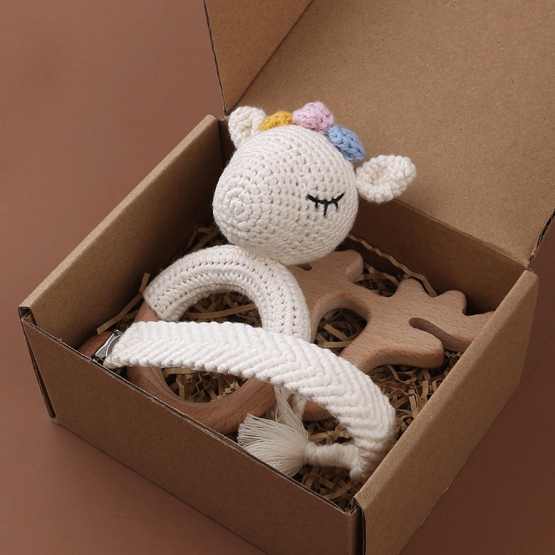 1 Bộ Vòng Tay Lục Giác Bằng Cotton Dệt Kim + Giá Đỡ Núm Ti Giả + Dây Xích Kẹp DIY Cho Bé