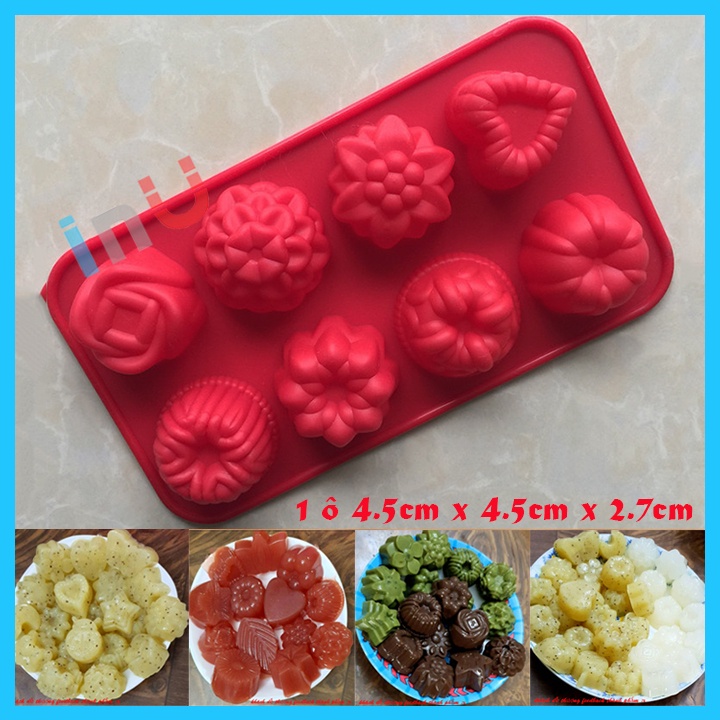 HCM - Khuôn silicon hoa lá tim đổ rau câu, làm pudding, nướng bánh bông lan mini BSI