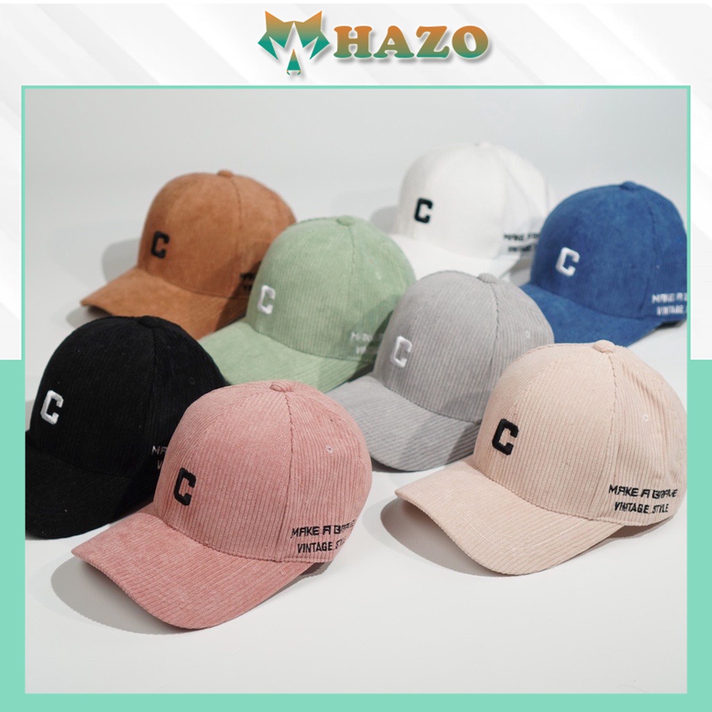 Mũ Lưỡi Trai Nón Kết Nhung Kaki Cao Cấp Thêu Chữ C Vintage Style 416 Phong Cách Ulzzang Form Unisex Nam Nữ - Hazo