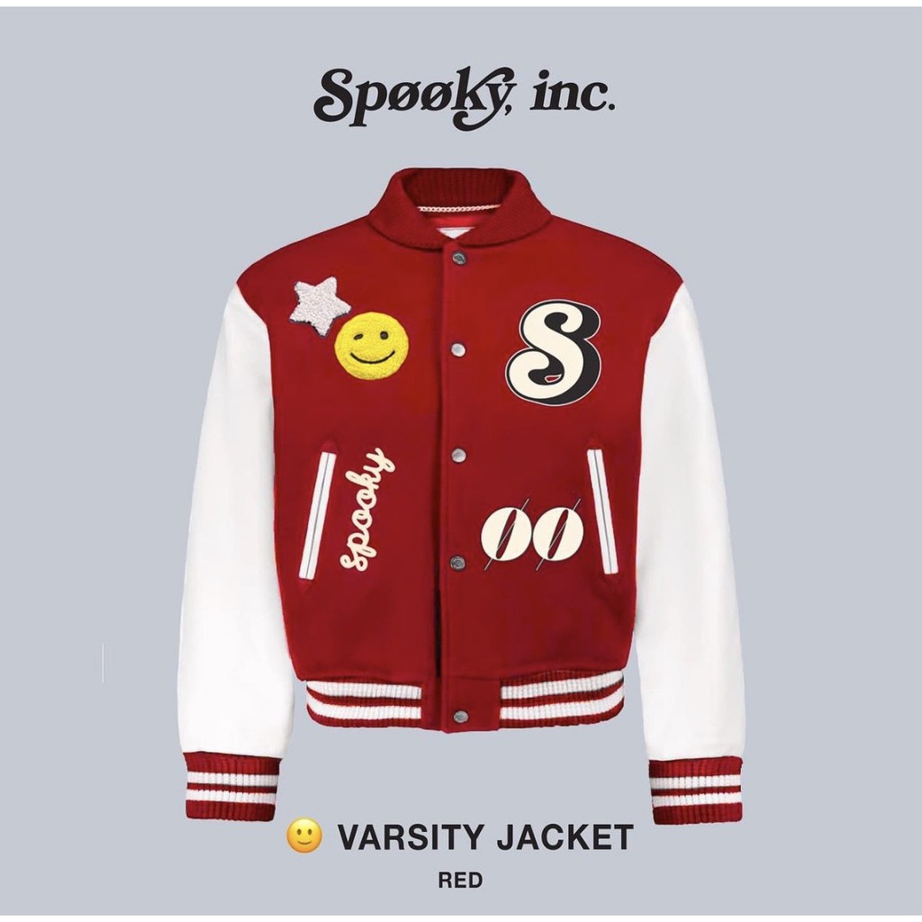 Áo Khoác Dạ Đỏ Phối Da - Varsity Jacket