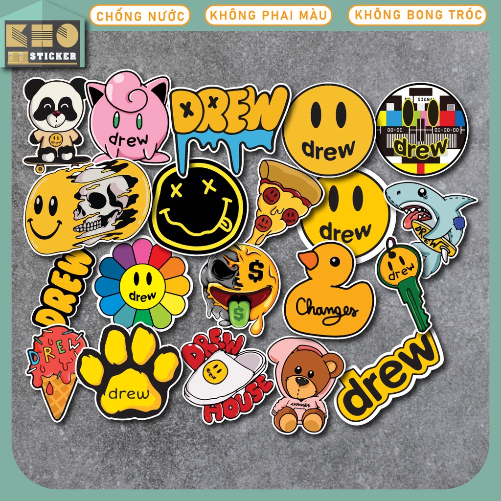 Combo 50 hình Sticker Drew chống nước sticker dán laptop, điện thoại, đàn guitar, mũ bảo hiểm, vali. MSP: ST43