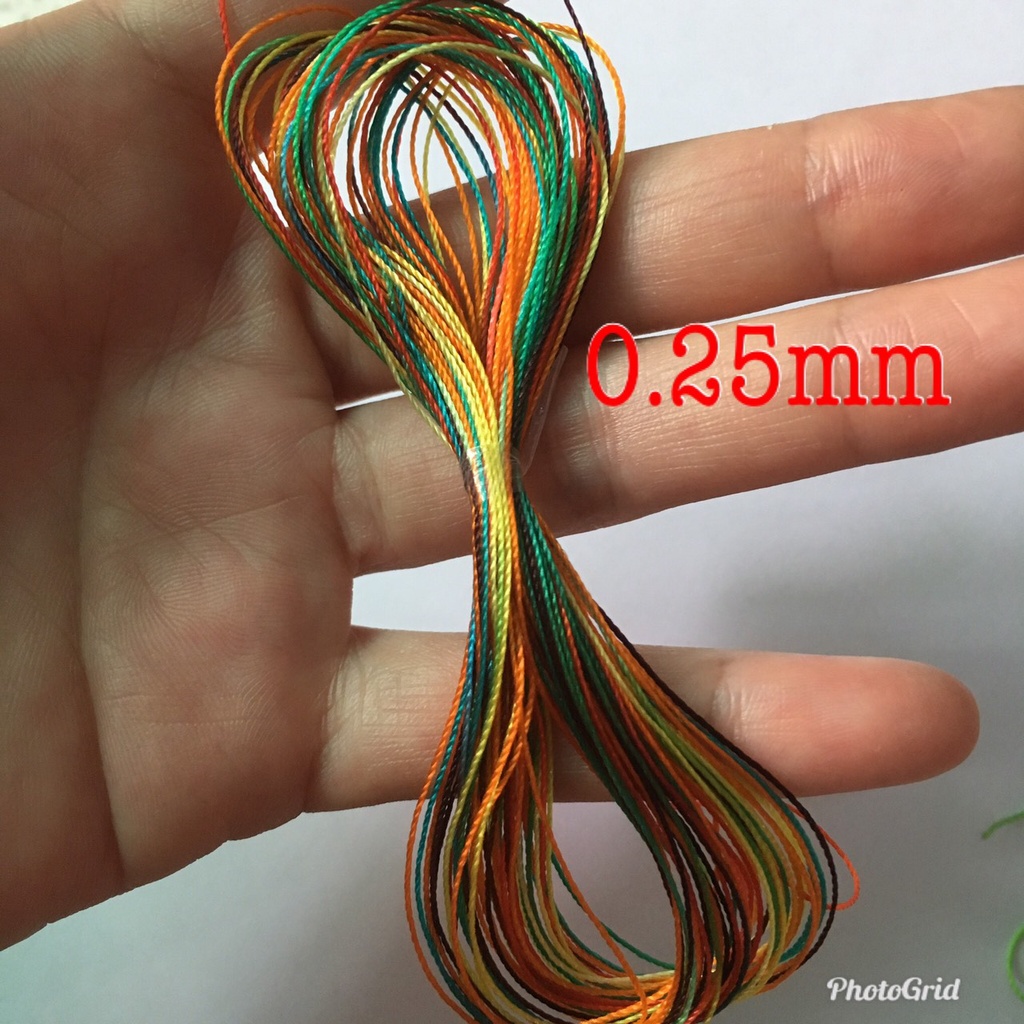 1 đoạn 10m chỉ dù bóng polyester cord đổi màu size nhỏ 0.25-0.8mm