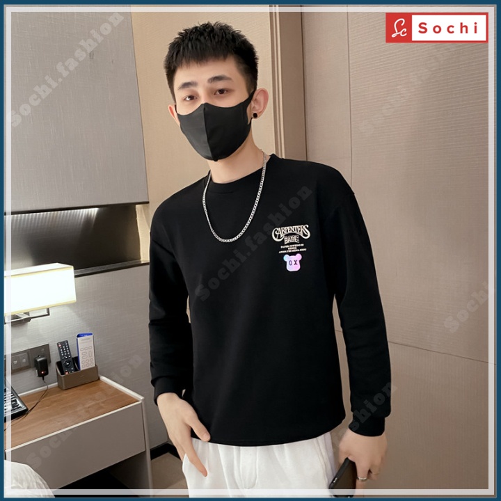 Áo nỉ nam Hàn Quốc, áo nam sweater cổ tròn dáng rộng mềm mịn in OX mã SW60.0