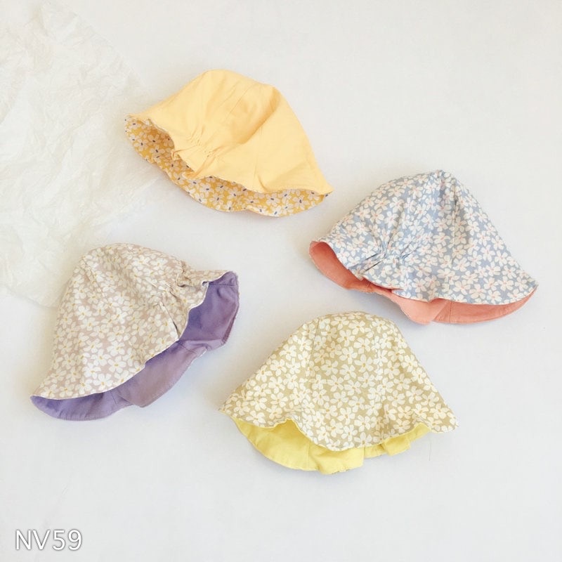 Mũ Vành Tròn/ Nón Tai Bèo Họa Tiết Hoa Cúc, Sử Dụng Được 2 Mặt Mũ Cho Bé Gái Từ 1-3 Tuổi
