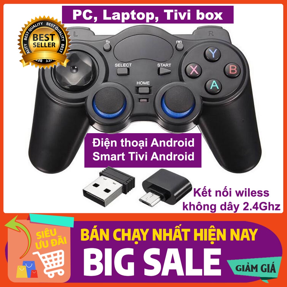 Tay cầm chơi game không dây wireless 2.4G cho Android TV, điện thoại Android, PC, TV Box, PS