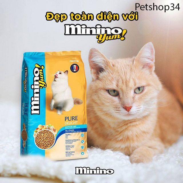 THỨC ĂN CHO MÈO Minino Yum dạng hạt Vị hải sản Gói 350g .