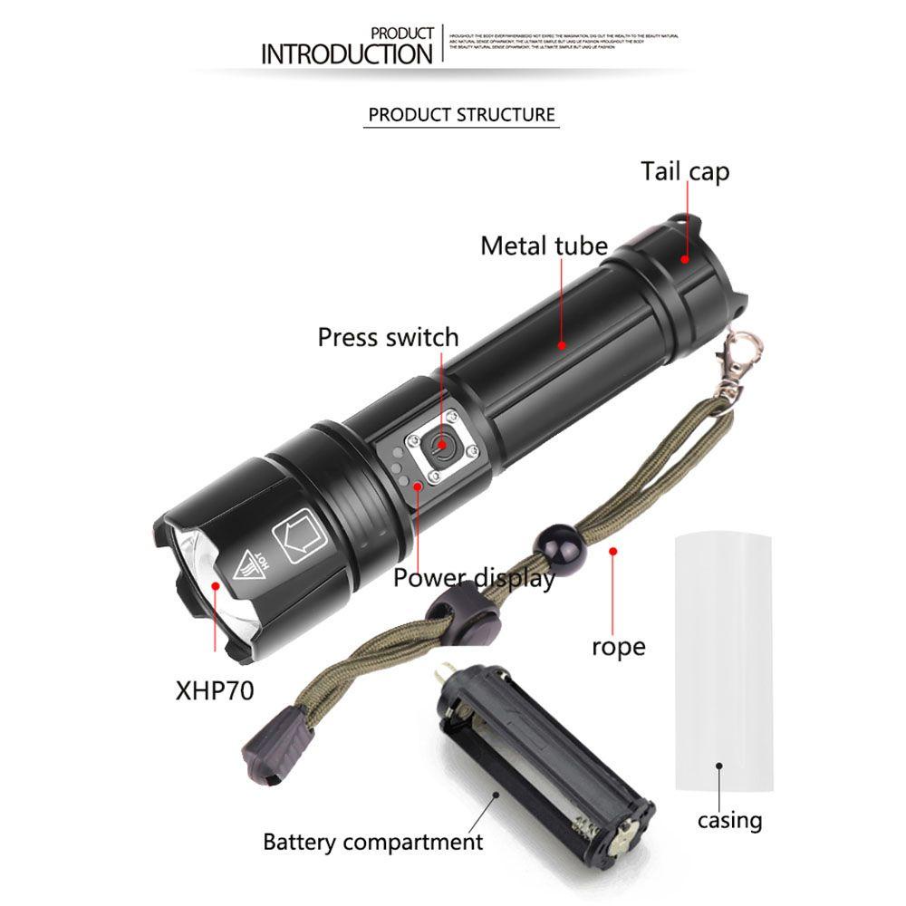 Đèn Pin Xhp70 LED Siêu Sáng Có Màn Hình Hiển Thị Tiện Dụng