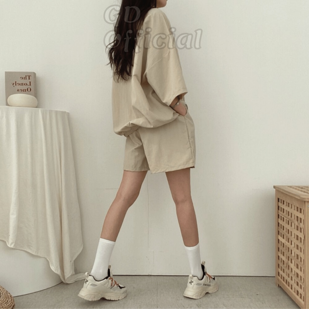 N3|Set bộ thể thao, mặc nhà mùa hè nữ năng động gồm áo phông và quần short ngắn màu xanh, xám, kaki GD Official