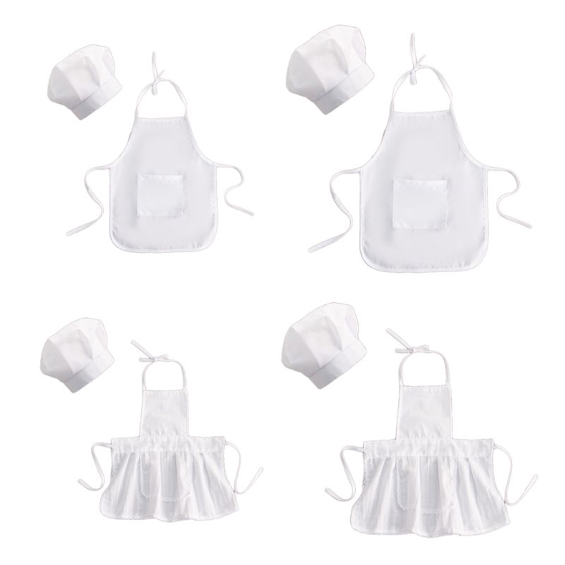 Mary☆2Pcs Cute Baby Chef Apron and Hat Infant Kid White Cook Costume Photography Prop