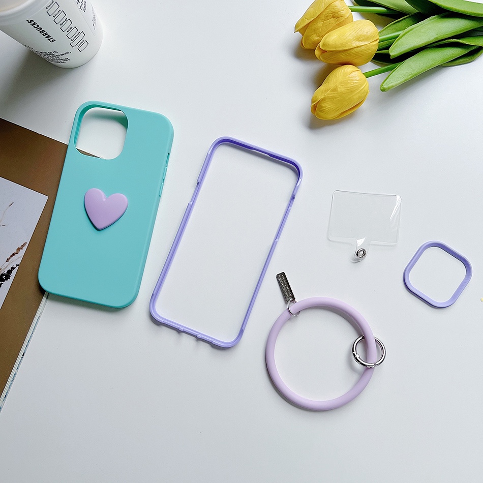 Ốp Điện Thoại Silicone Mềm 3 Trong 1 Có Vòng Nhẫn Hình Trái Tim Cho iphone 11 pro x xr xs max 7 8 6 6s plus