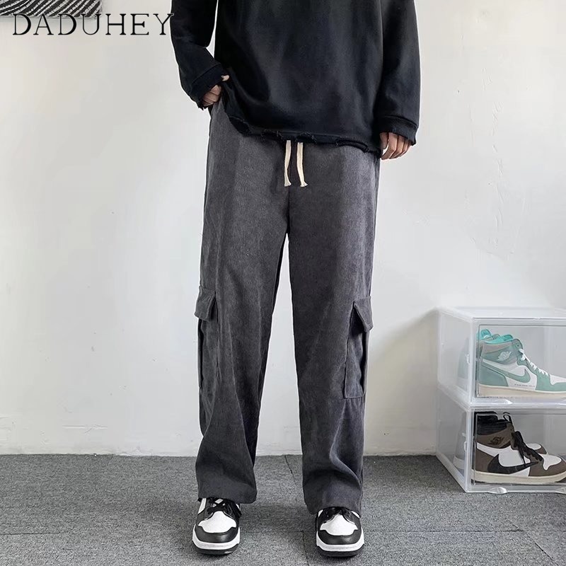 Quần dài thể thao thẳng dáng rộng nhung tăm thời trang hợp xu hướng phong cách Hồng Kông mùa thu 2022 đa năng cho nam