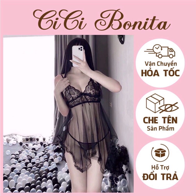 Váy ngủ sexy/ Đầm ngủ ren xuyên thấu gợi cảm  CV01- CICI BONITA- Ship hỏa tốc HCM