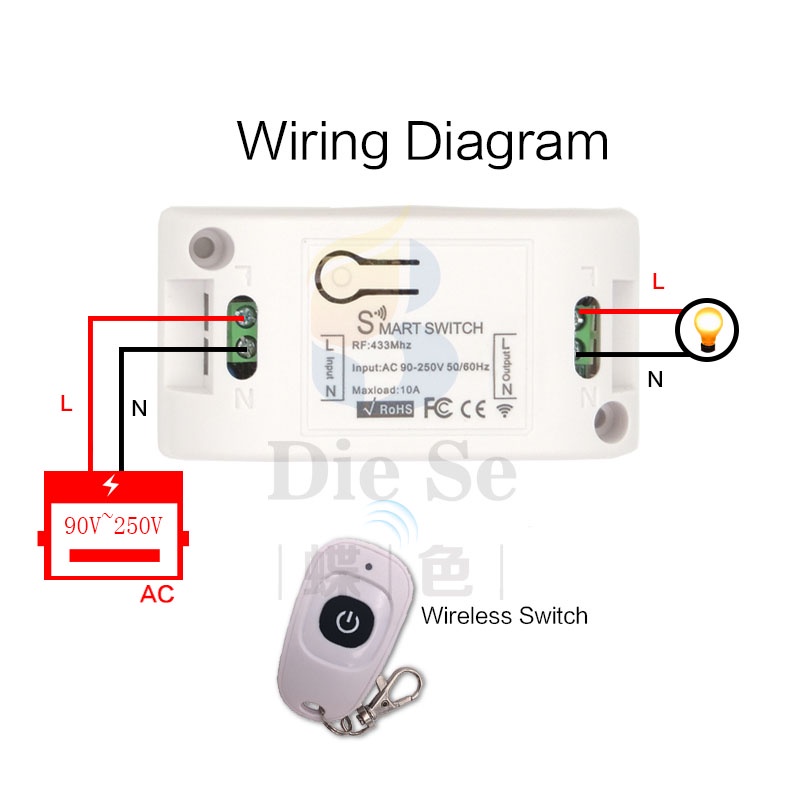 Bộ đầu thu kèm công tắc điều khiển từ xa DIESE AC 220V 10A 1CH 433MHz rf cho đèn LED