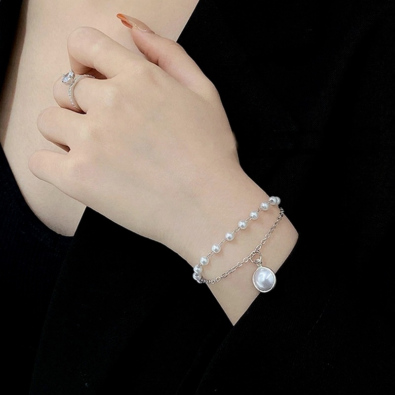 Vòng Tay Hai Lớp Đính Ngọc Trai Nhân Tạo Thời Trang Cho Nữ