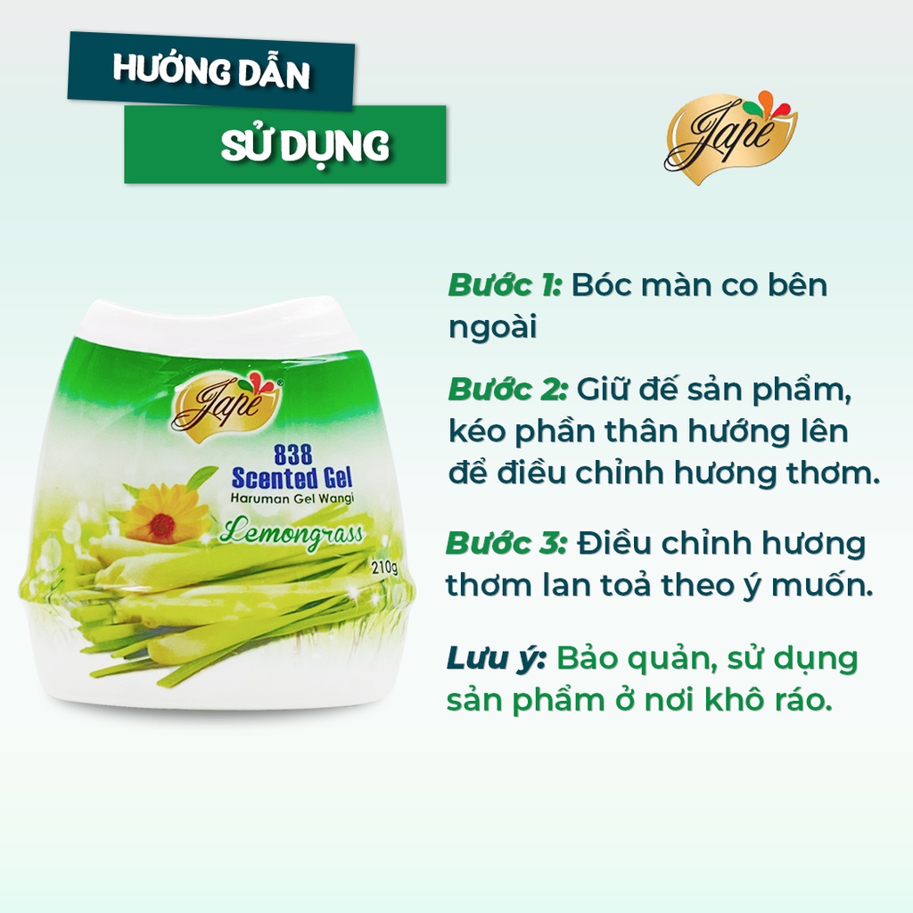 Sáp Thơm Khử Mùi Jape 838 Thơm Lâu Mùi Nhẹ Nhàng Tự Nhiên - Hương Sả - 210g