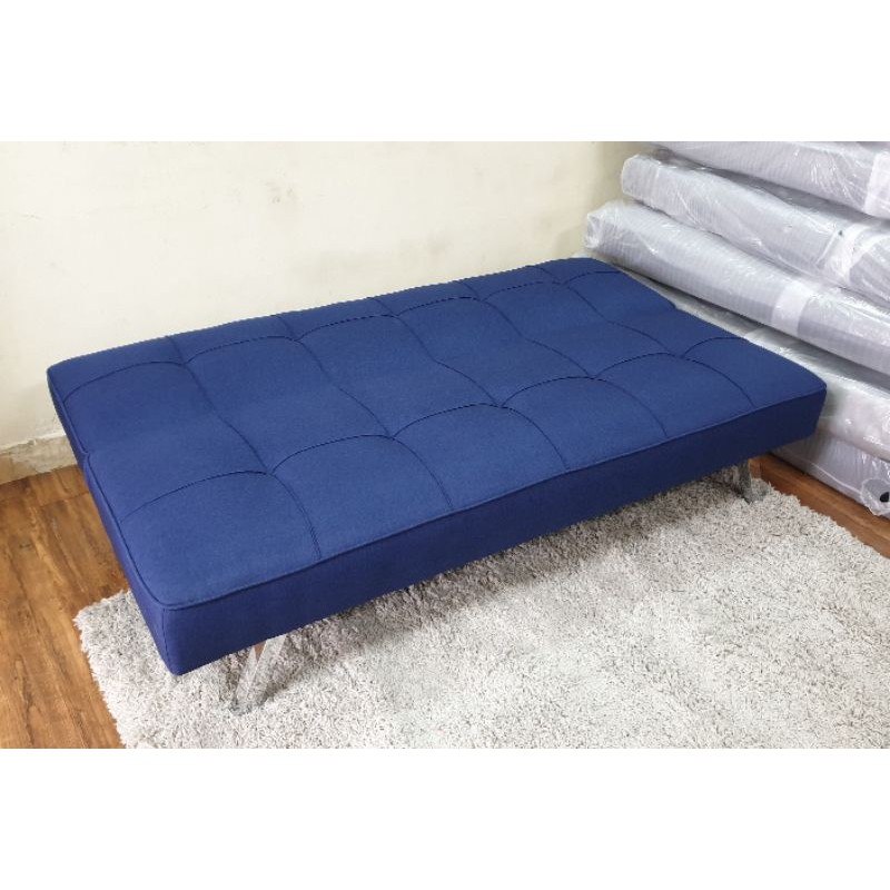 Sofa giường - sofa bed cao cấp chân mạ inox bóng đẹp bọc vải xanh navy