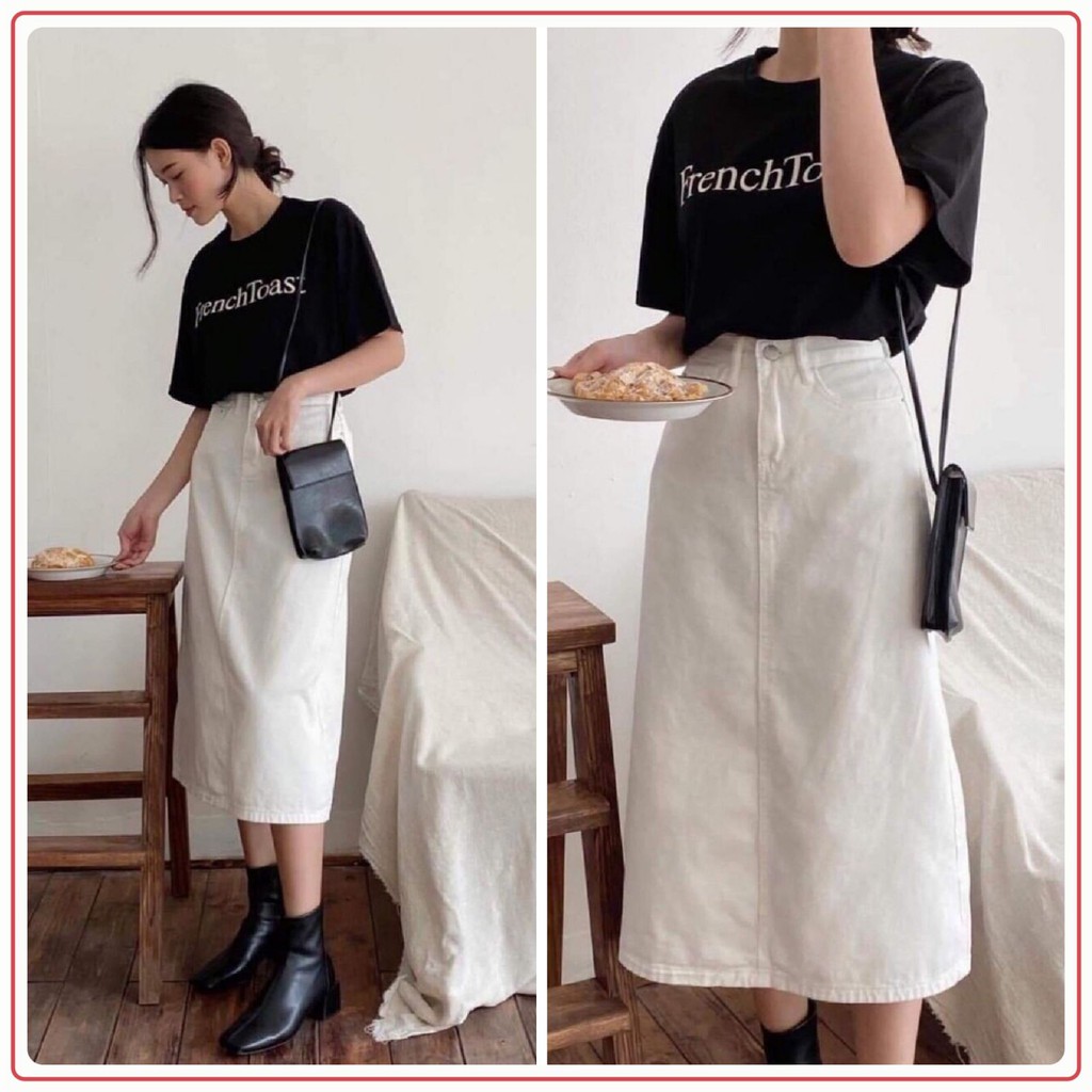 Set áo đen chân váy kaki trắng 💖FREESHIP💖Set áo in chữ mix chân váy dài dài phong cách Hàn Quốc AD08 | BigBuy360 - bigbuy360.vn