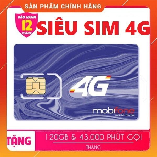 SIÊU SIM MOBI C120N SIM 4G DATA KHỦNG 120GB/1 THÁNG MP GỌI NỘI MẠNG, NGOẠI MẠNG