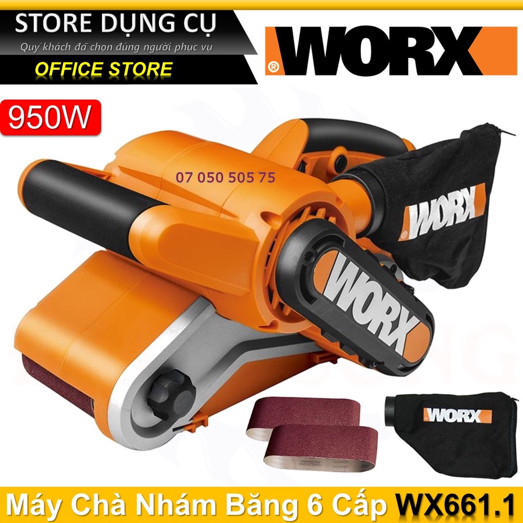 Máy chà nhám băng Worx Orange WX661.1 950W, Kích thước đai 76 x 533mm