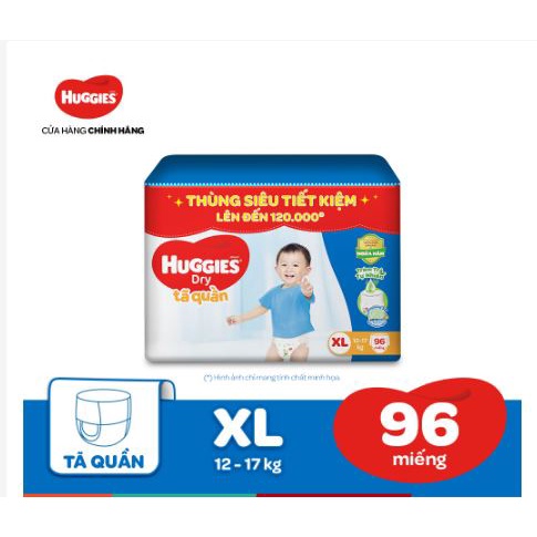 Thùng tã quần Huggies Tràm Trà Tự Nhiên Dry Pants Mega Jumbo XL96