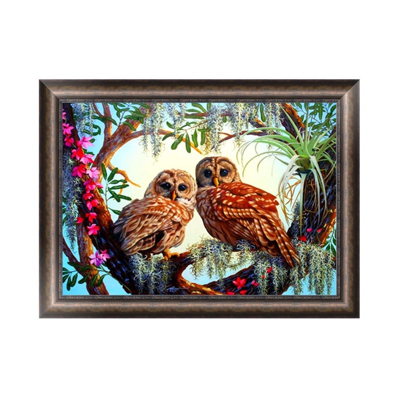 Tranh Thêu Chữ Thập Đính Đá Kim Cương 5D Hình Vẽ Cú Mèo