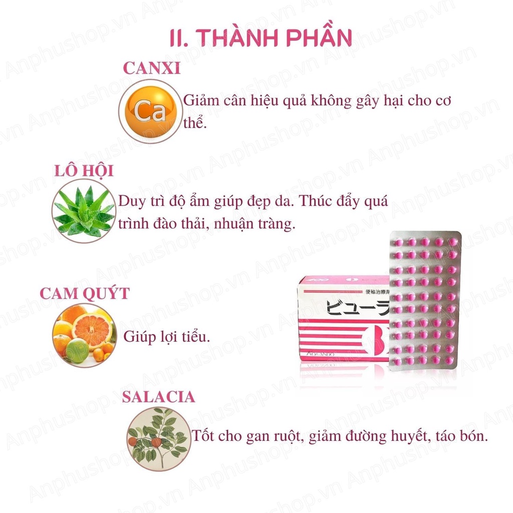 Detox Kokando Byurakku giảm cân, giảm mỡ, táo bón 1 vỉ 50 viên - Sản phẩm chính hãng Nhật Bản