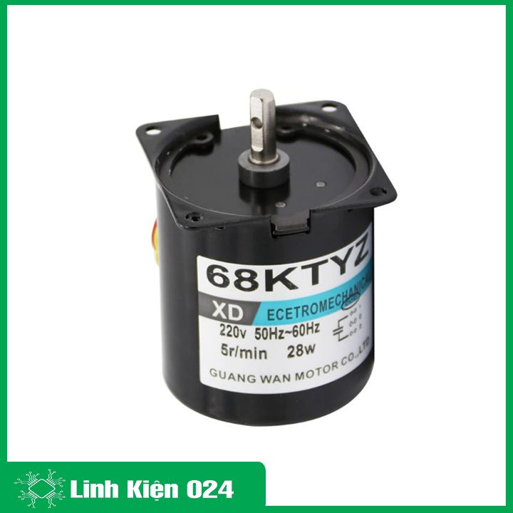 Động cơ giảm tốc 220VAC 28W, motor 68KTYZ trục 7mm chế máy quay thịt, máy công nghiệp