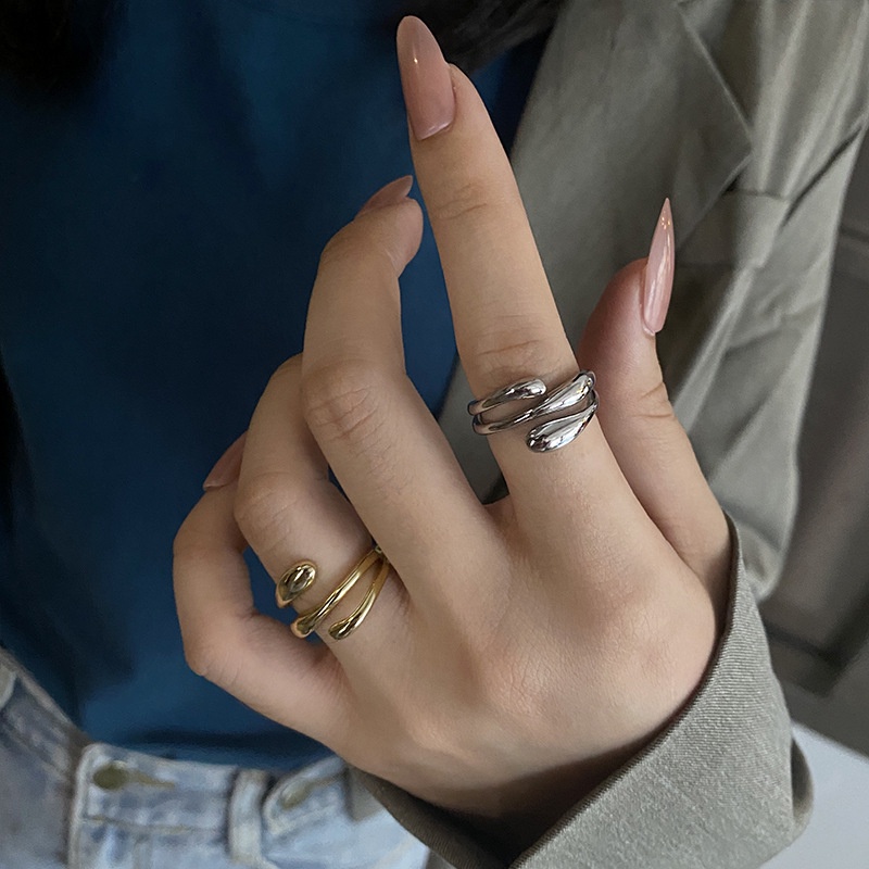 Nhẫn Hở Nhiều Lớp Màu Vàng / Bạc Thiết Kế Hình Học Đơn Giản Phong Cách Cổ Điển Cho Cặp Đôi
