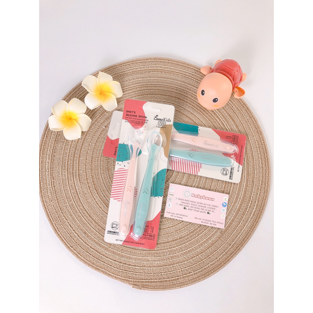 Set  2 Thìa Ăn Dặm Silicone Cao Cấp Emma Kids, Thìa Ăn Dặm Cho Bé Babibu - TADEK
