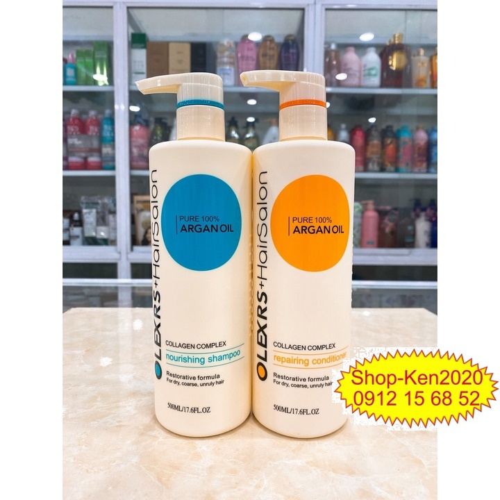 Cặp dầu gội xả Olexrs Argan Oil Collagen Hair Salon 500ml x2 cho tóc khô xơ, hư tổn, tóc gàu, ngăn rụng tóc.