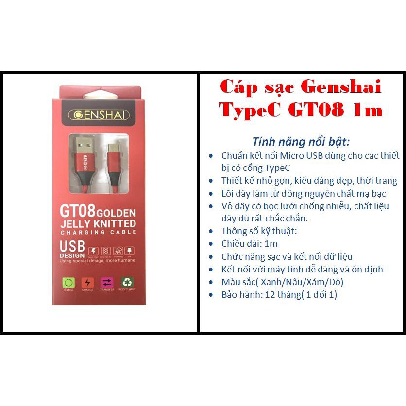 Cáp USB Type-C Genshai GT08