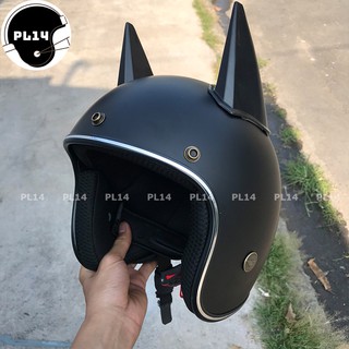Mũ bảo hiểm phượt 3/4 đen ntmax gắn sừng battman