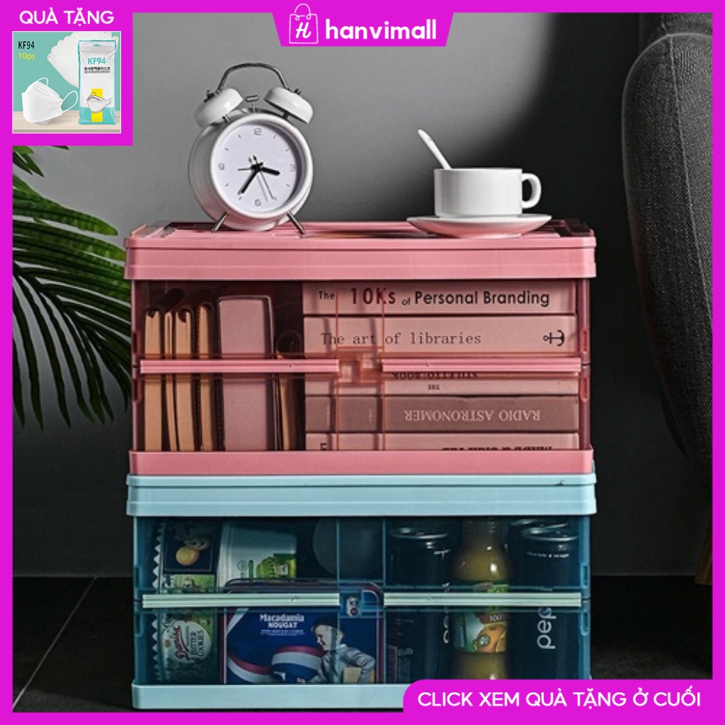 Hộp/thùng nhựa đựng đồ gấp gọn có nắp cài và tay xách đa năng nhiều cỡ phù hợp với mọi mục đích